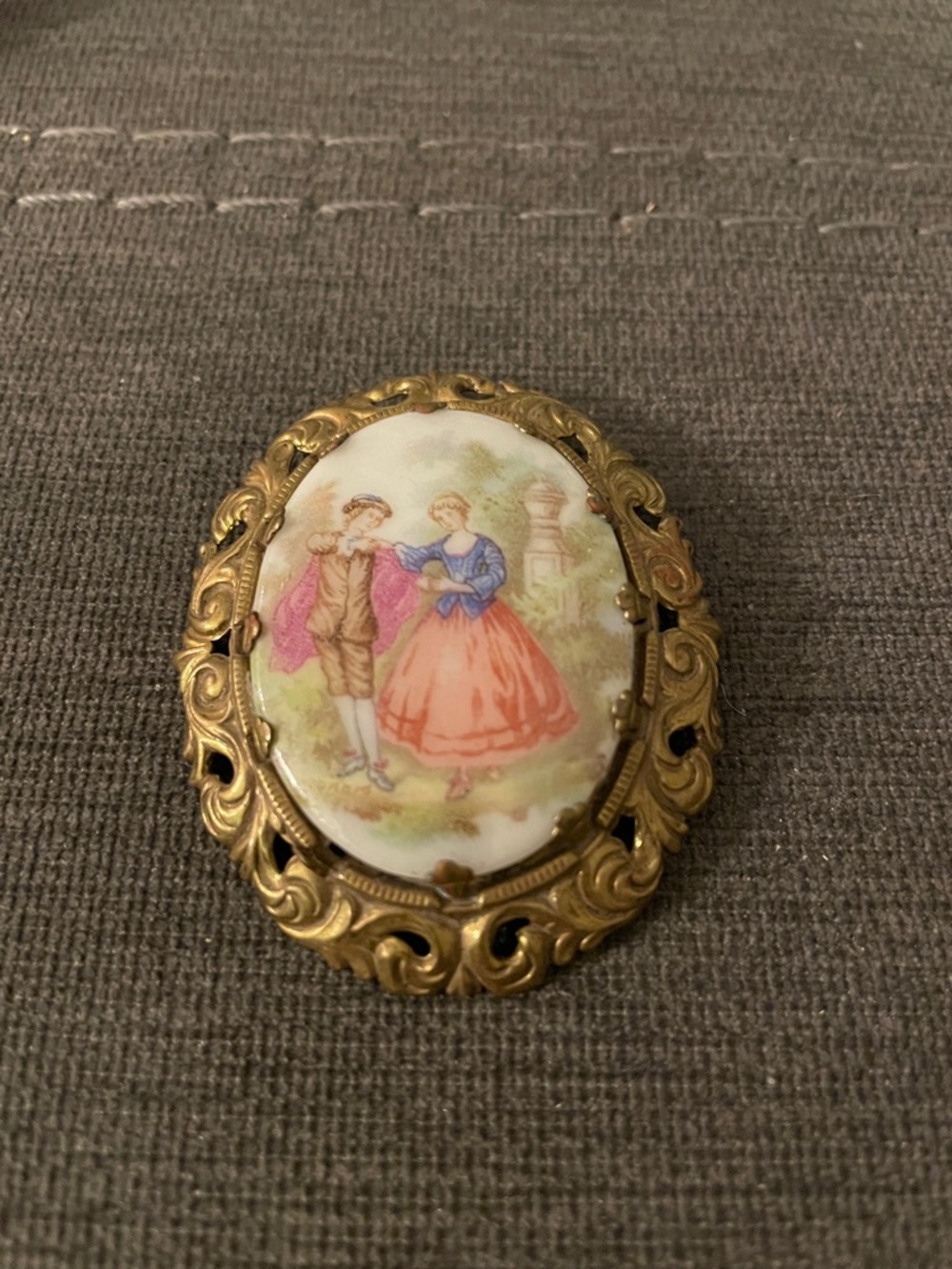 Vintage West Germany Romantic Porcelain Courting Couple Brooch